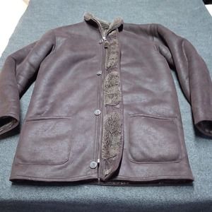 VTG Wilsons‎ Leather Faux Jacket Adult Large Brown Shag Lined Warm Coat